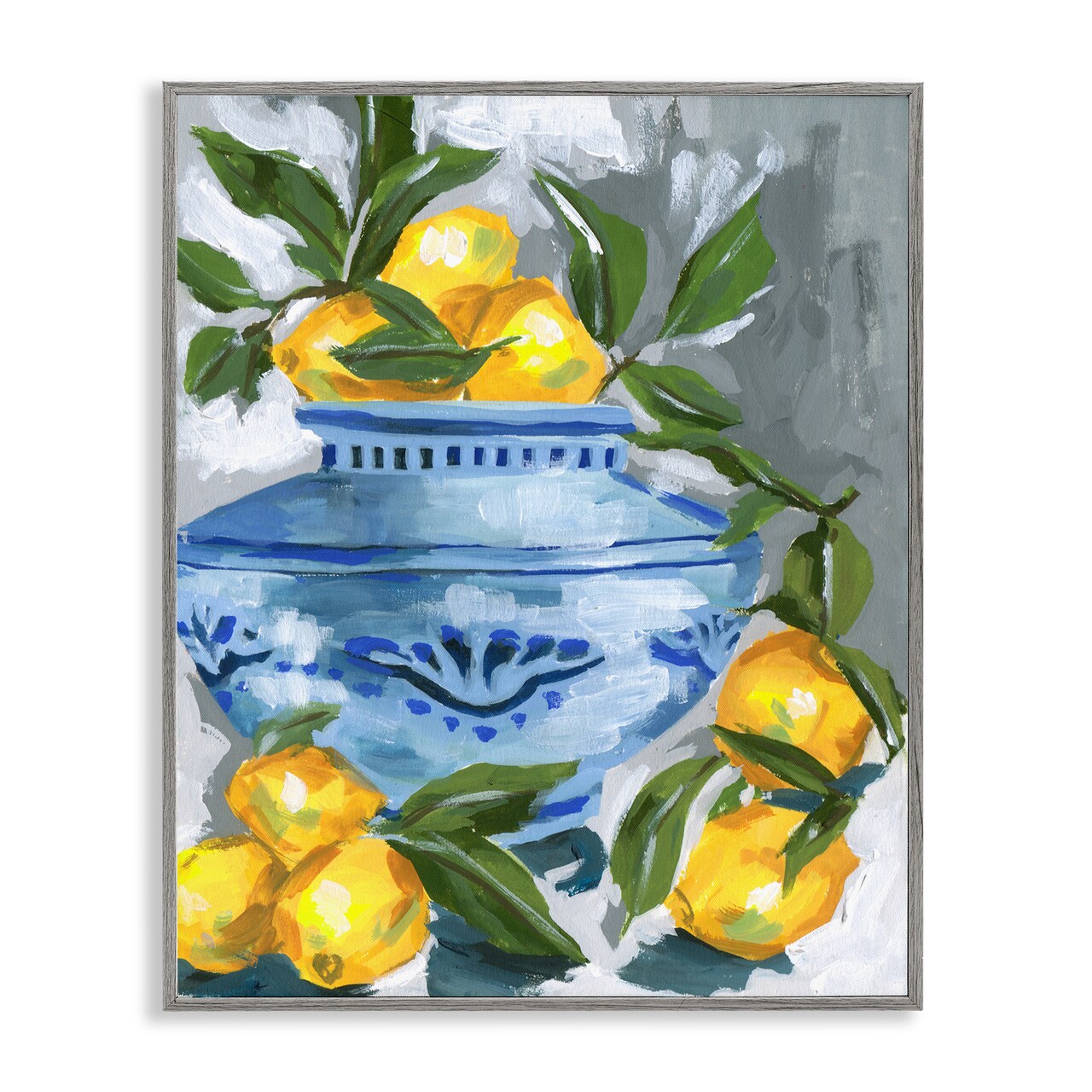 Stupell Industries Indigo & Lemon Vase Framed Giclee, design by Melissa Wang